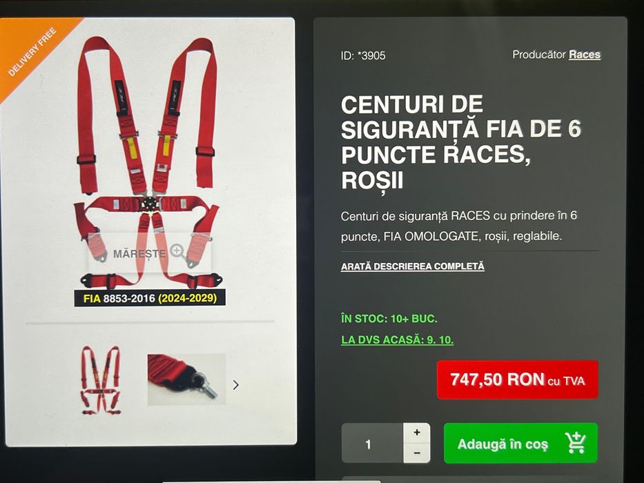 Scaun scoica drift BIMARCO+ cu centuri in 6puncte RACES si suporti sca
