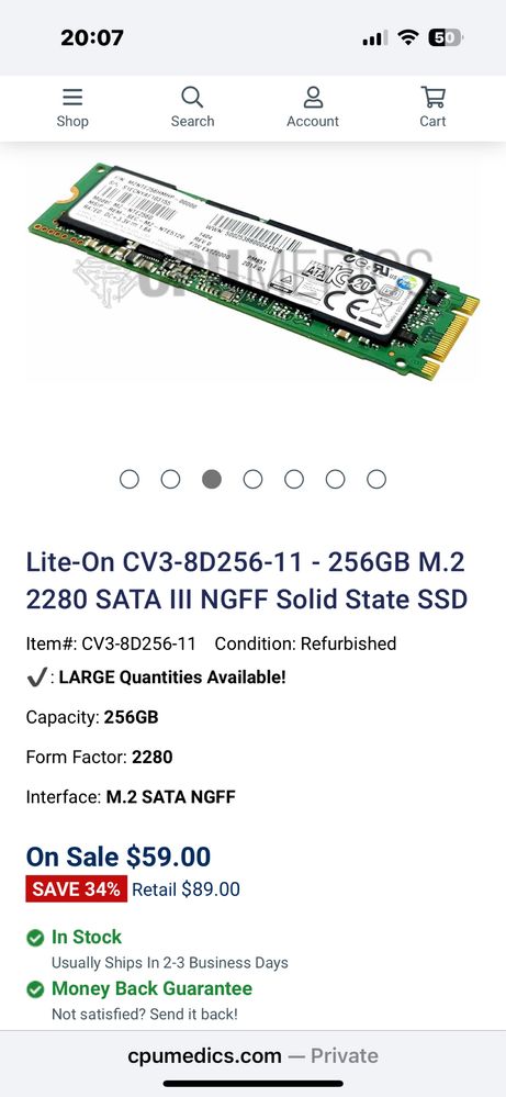 SSD M.3 LITE-ON dell lenovo 256 rack extern