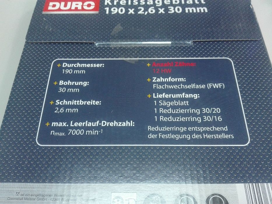 Диск за ръчен циркуляр DURO 190 X 2.6 X 30mm