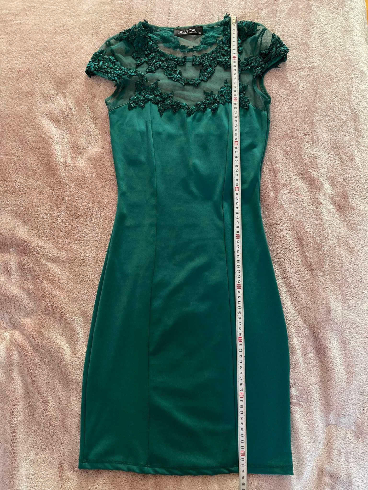 Rochie midi de ocazie Chantall, verde-smarald, noua, nepurtata