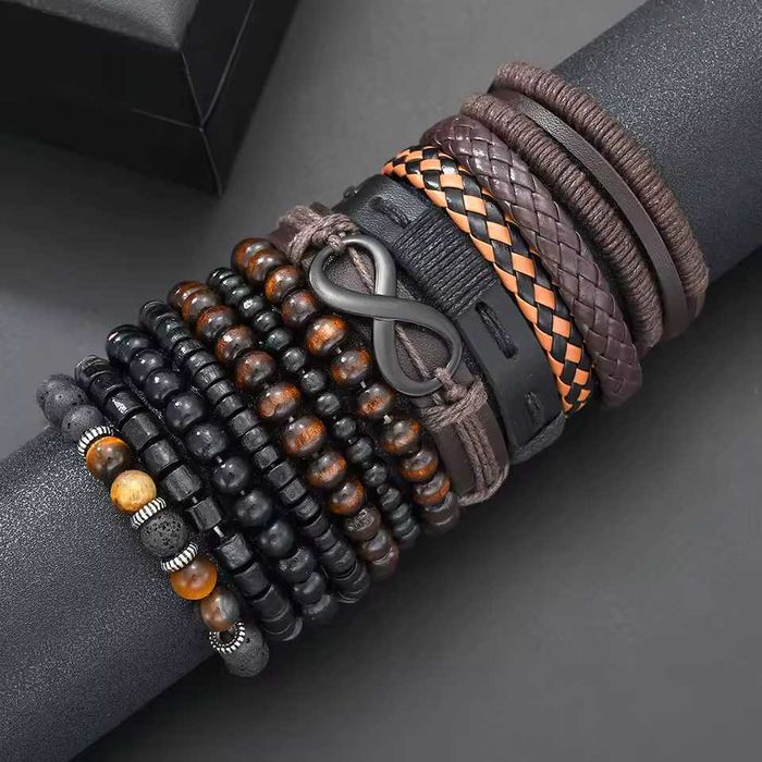 Set 12 brățări vintage piele + mărgele