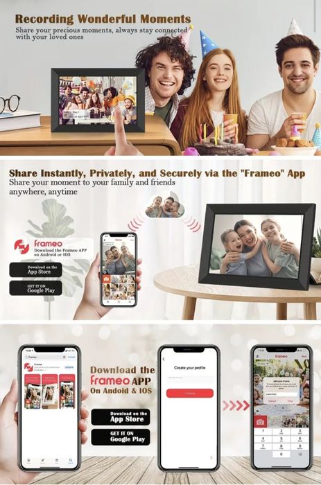 Frameo 10.1" Smart Цифрова рамка за снимки дигитална фоторамка HD 32GB