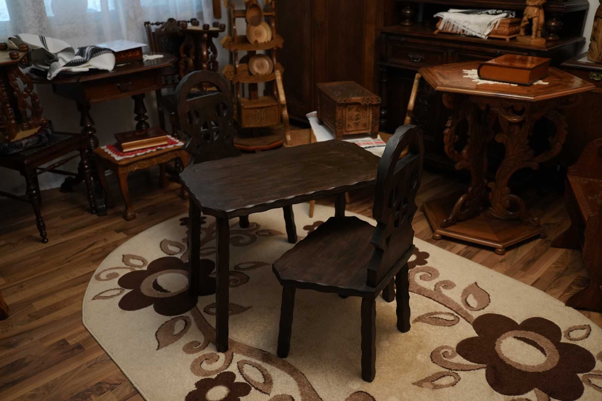 Set Masuta cu scaune, lemn masiv Tei, rustic, lucrata manual