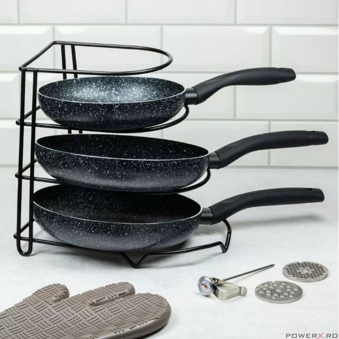 Suport organizator pentru tigai, 4 nivele, din otel, Kinghoff