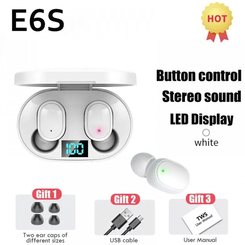 Casti wireless E6s True Wireless Stereo Bluetooth Afisaj LED White