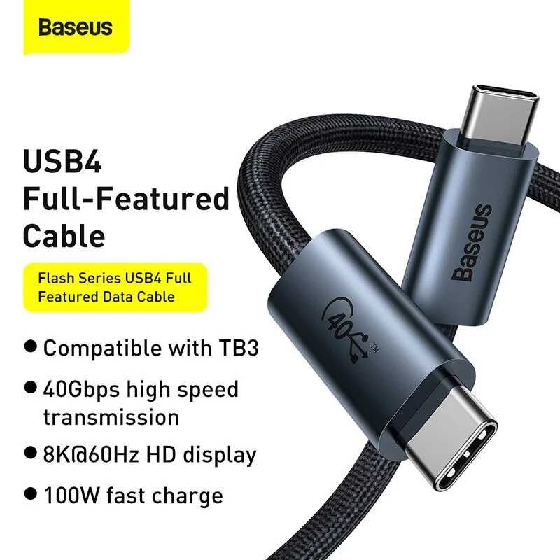 Baseus USB4 Type-C to Type-C PD100W 40Gbps 8K-60Hz for MacBook & iPad