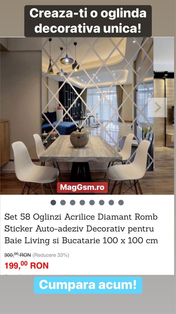 Oglinzi acrilice decorative romb diamant - set 58buc