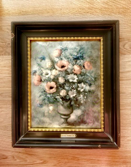 Антикварна Емайлирана картина ЦВЕТЯ , френска школа ECOLE FRANCAISE
