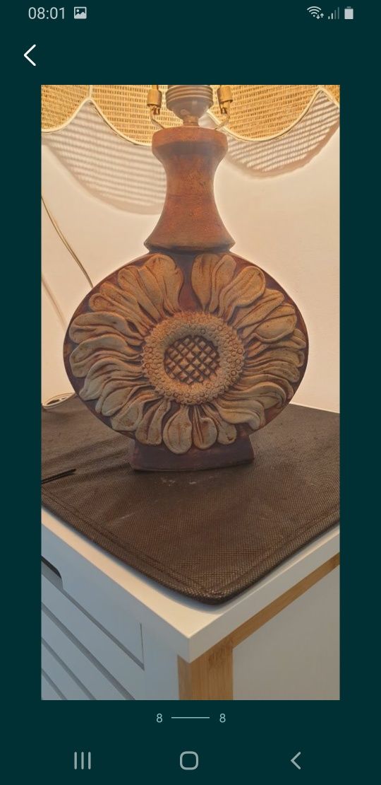 Lampa veioza Floarea Soarelui vintage colectie ceramica Danemarca 1970