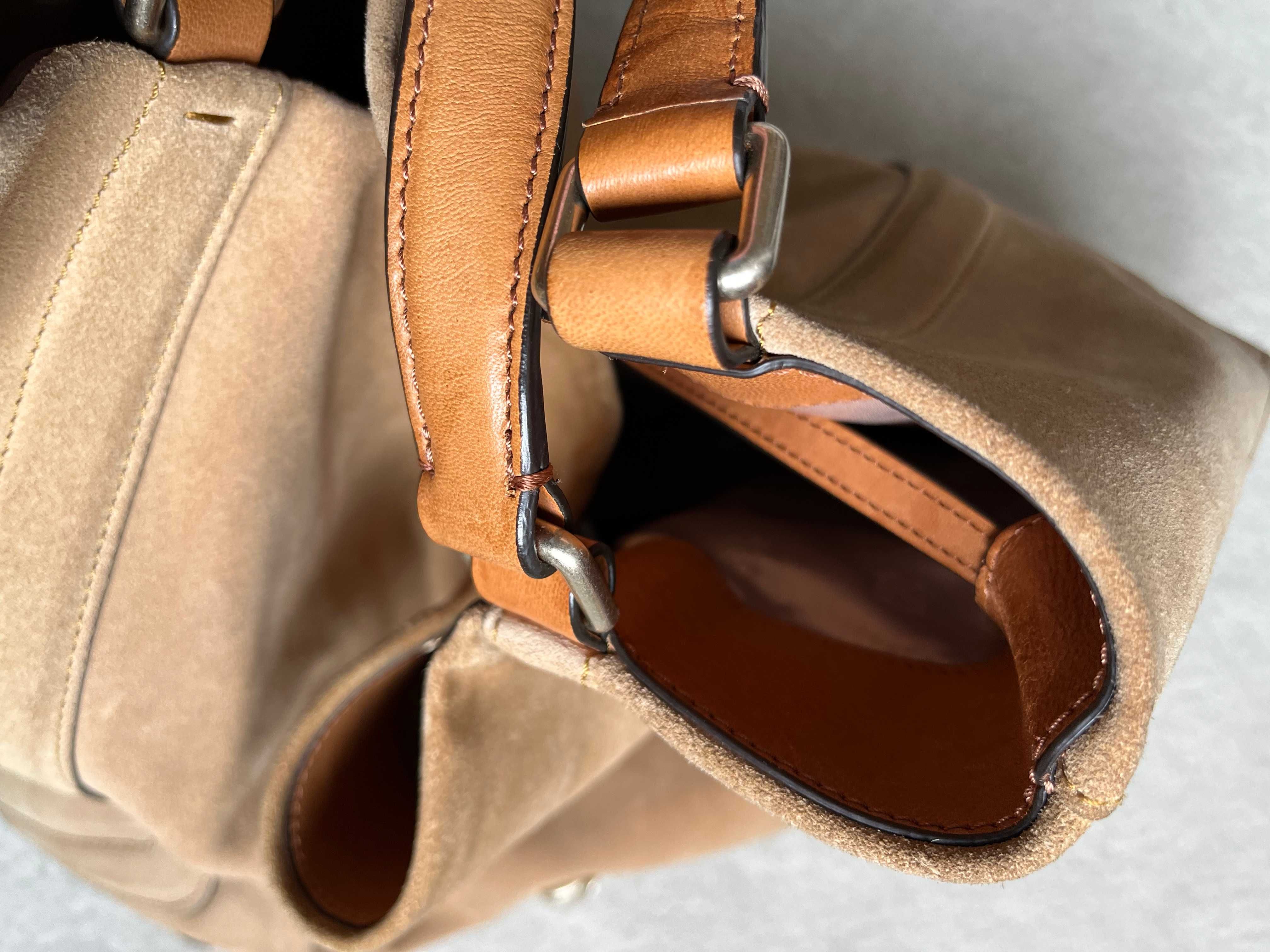 Дамска чанта Navy Boot от естествена кожа-велур.