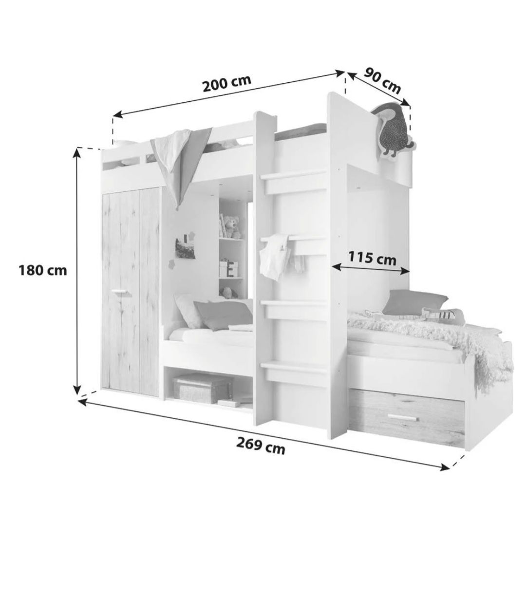 Двуетажно легло с гардероб