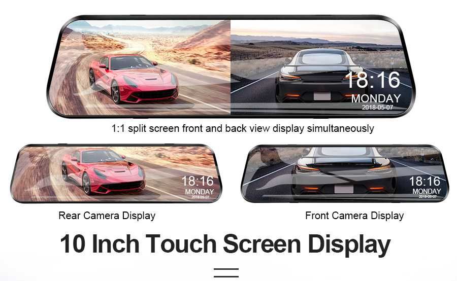 Ultra HD Видеорегистратор огледало 9.66′ Touch Screen с две камери