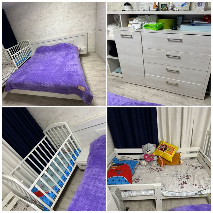Продам двухспальную кровать, два детских кровати и комод