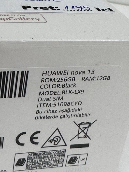 Telefon mobil Huawei nova 13, Dual SIM, 12GB RAM, 256GB, Black -I-
