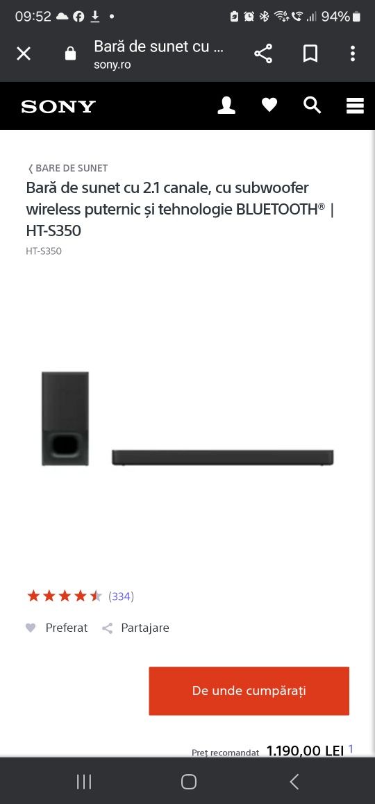 Sound Bar Sony HT S350