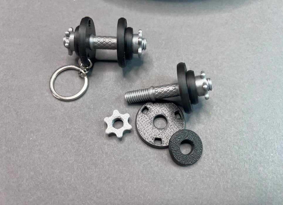 Breloc Halteră 3D Printat: Discuri Detasabile, Cadou Fitness
