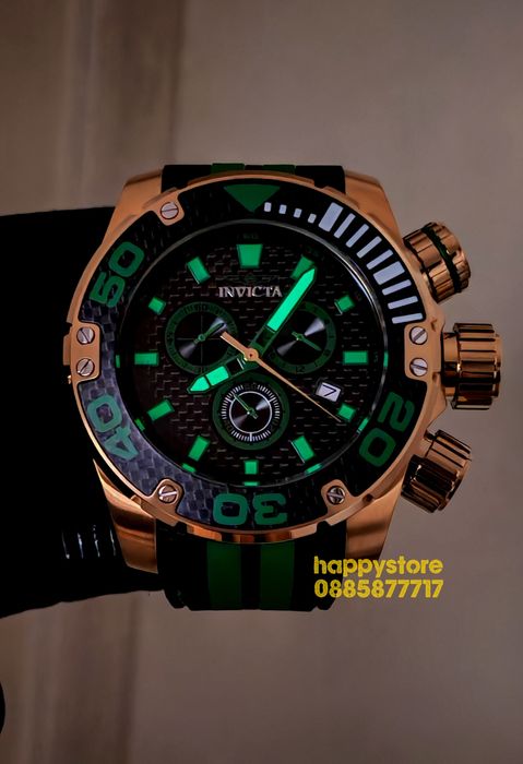 INVICTA Carbon Gold/Green 52 mm, Инвикта нов ръчен часовник