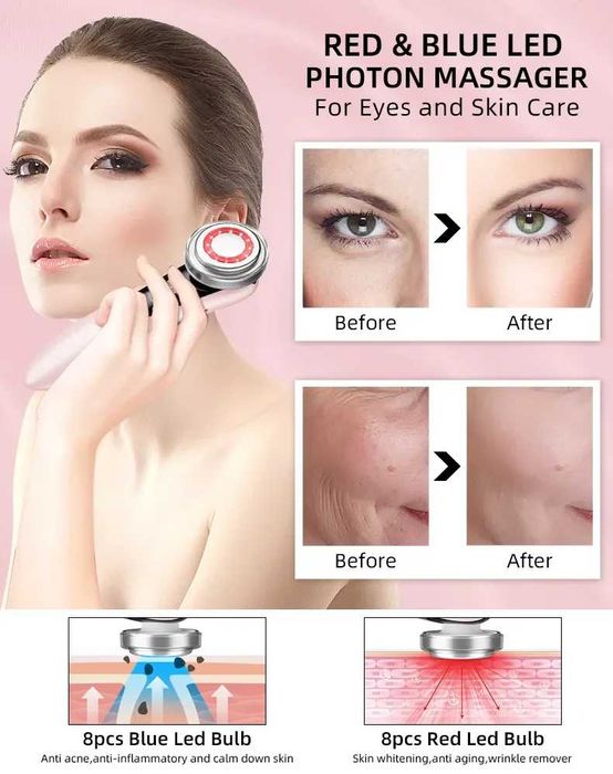 Aparat electric pt masaj facial Curățare, Întinerire piele,4in1 RF/EMS