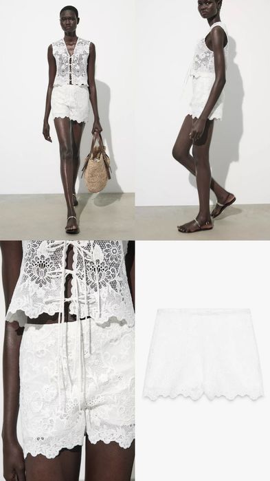 Zara нови спортен къс клин M-L размер, дантелени бели панталонки M