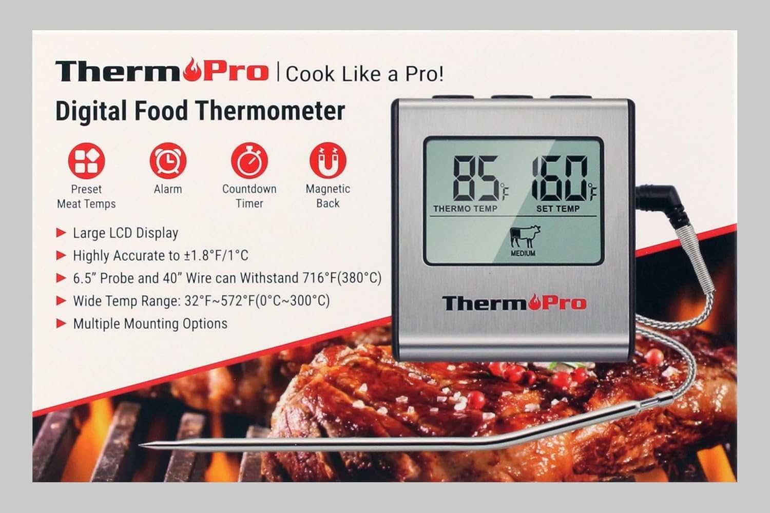 ThermoPro TP16 Цифров кухненски термометър за месо  с таймер и аларма