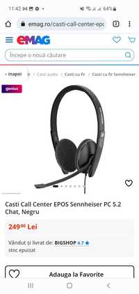 Casti Call Center EPOS Sennheiser PC 5.2 Chat, Negru (sigilate)