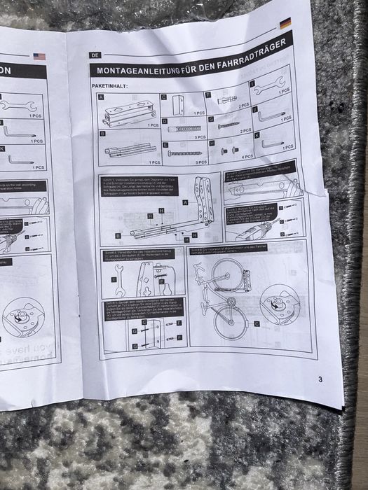 Suport de perete pivotant pentru bicicletă - nou