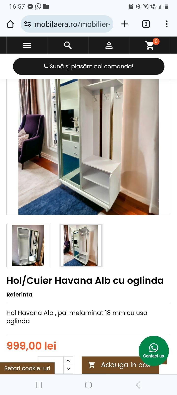 Cuier Havana alb cu oglindă