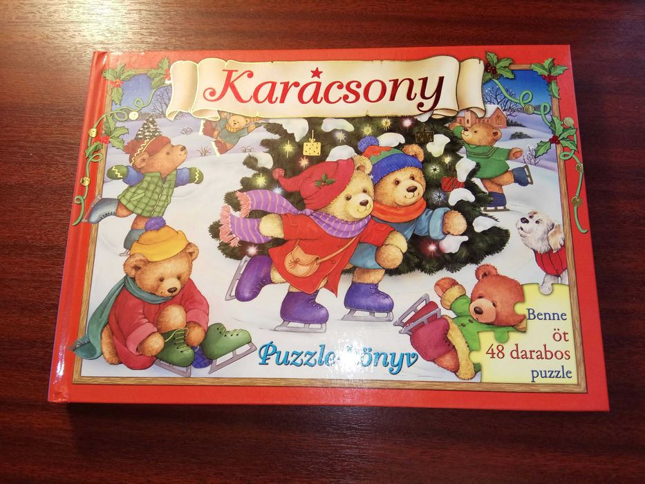 Puzzle 5 bucati adunate intr-o carte Craciun ursuleti