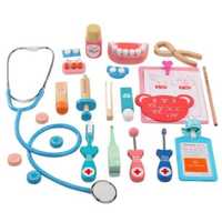 Trusa medicala pentru copii, 23 accesorii din lemn, plastic si metal