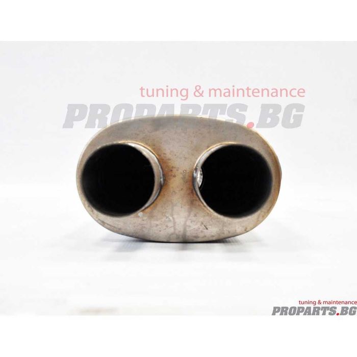 Плоско спортно гърне ауспух с един вход и два изхода на 63 или 76 mm