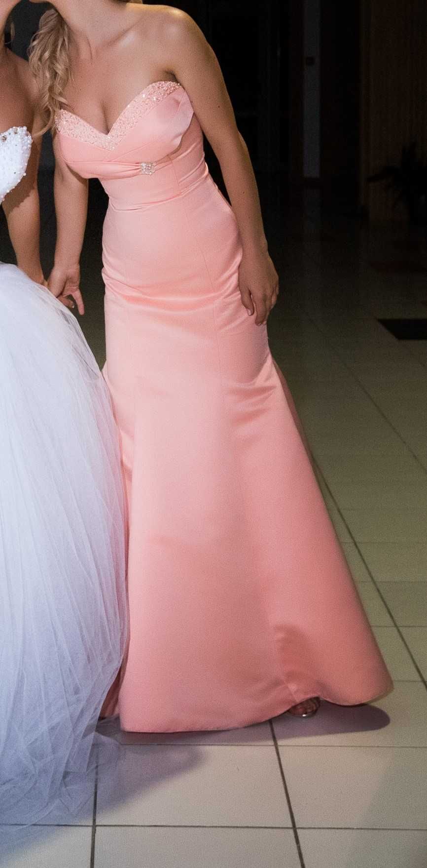 Дълга официална розова рокля тип-русалка XS