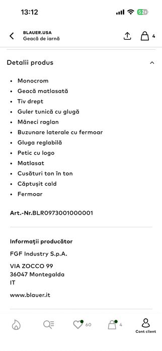 Geacă Blauer groasă L de Iarna