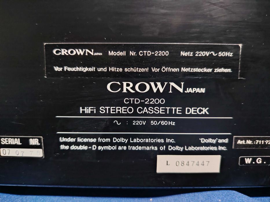CROWN CTD-2200 HiFi Stereo Cassette Deck