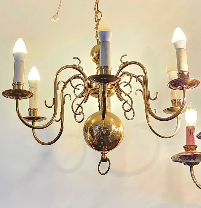 Полилей от полиран месинг с 6 рамена