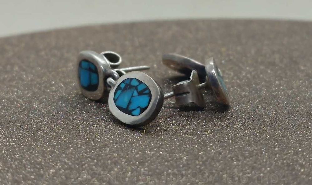 Cercei Taxco din argint cu mozaic de turcoaz — dangle pe tijă