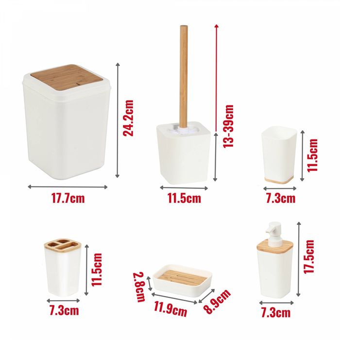 Set Baie 6 piese bambus, Crem Mat