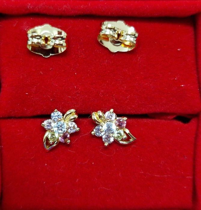 GP66, cercei placati aur 14k, zirconii colorate, floricele