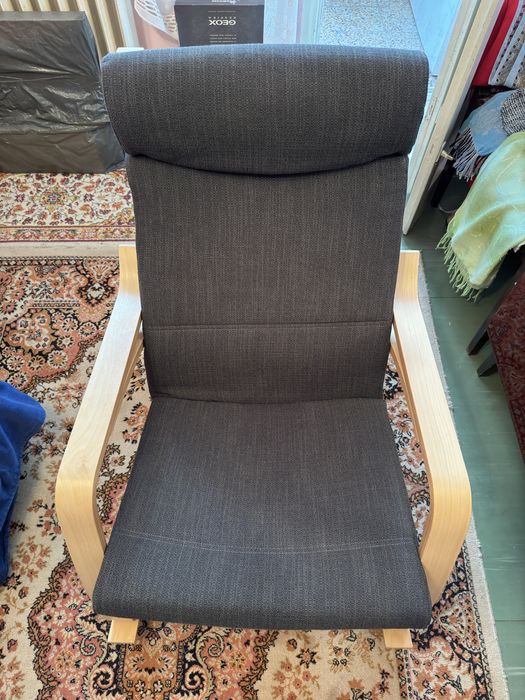 Balansoar (fotoliu) şi taburet POANG, ikea, stejar si perna antracit