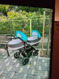 Vând cărucior gemeni 3 in 1 Baby Active Winnie TWTT culoare Turcoaz
