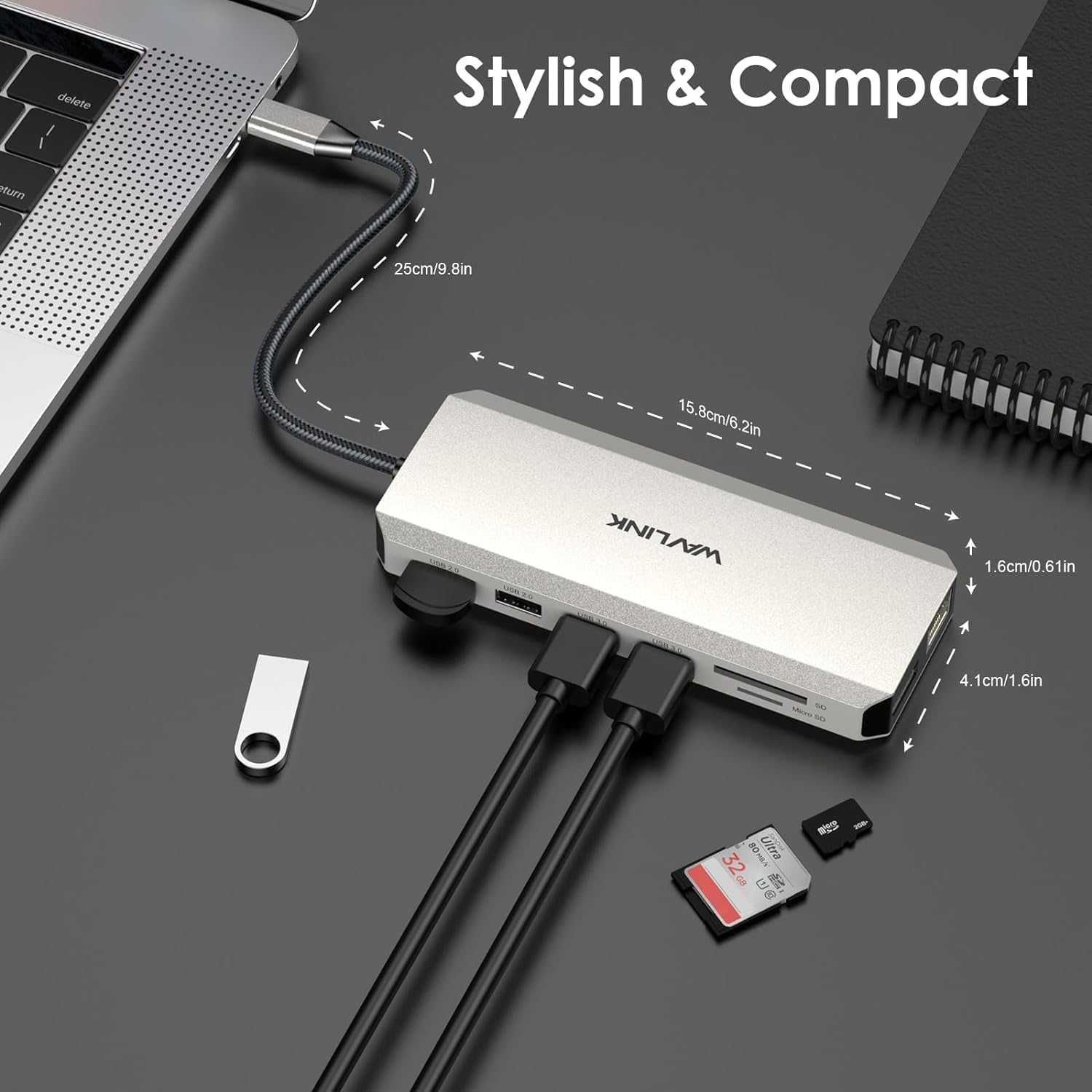 USB C докинг станция за три монитора 2 HDMI+DisplayPort, WAVLINK 100 W