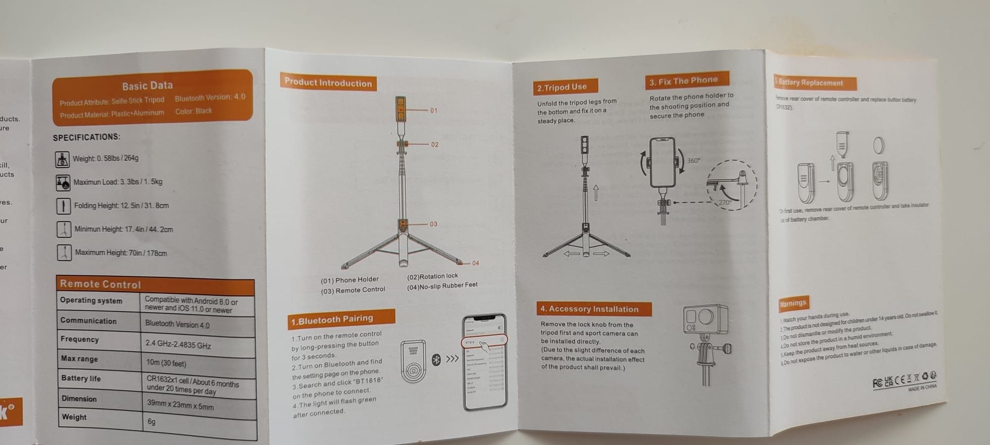 Selfie stick bluetooth cu telecomanda, trepied stabil!