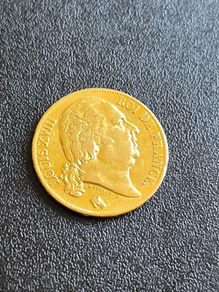 20 франка 1818 год,Луи XVIII , злато, тегло 6.45 гр,900/1000 (21.6 кар