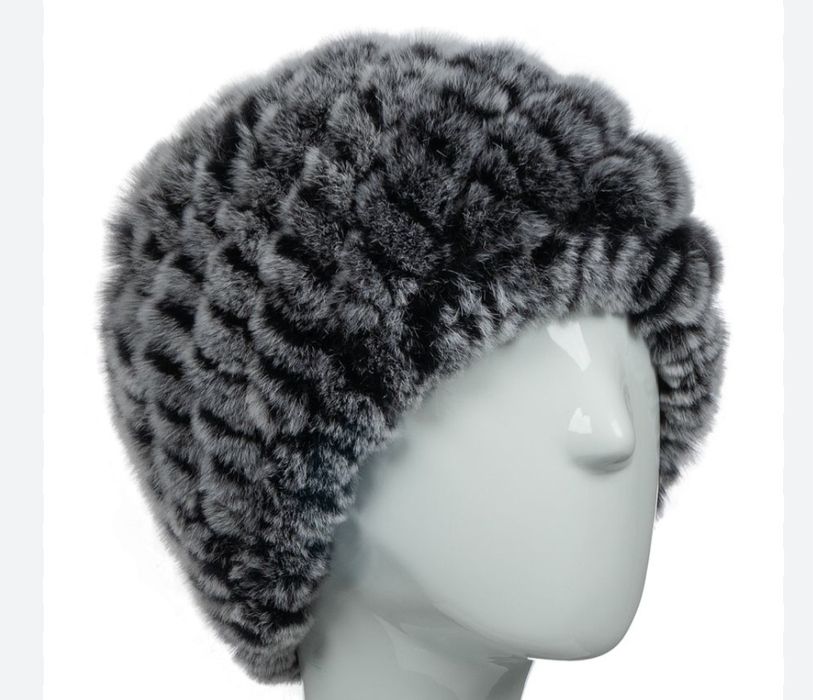 Шапка женская вязанная мех натуральный(кролик)