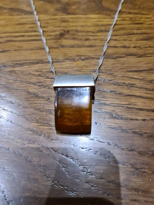 Lant argint vintage 925 Italy, pandantiv chihlimbar natural superb