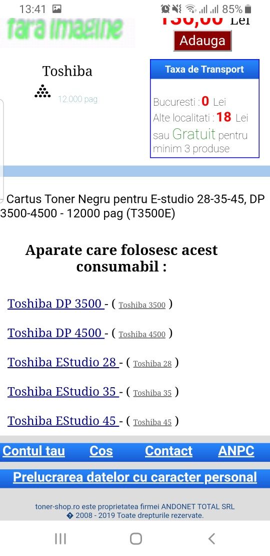 Livrare Gratuita! Toshiba T-3500E Cartus Toner ORIGINAL negru T3500Eq