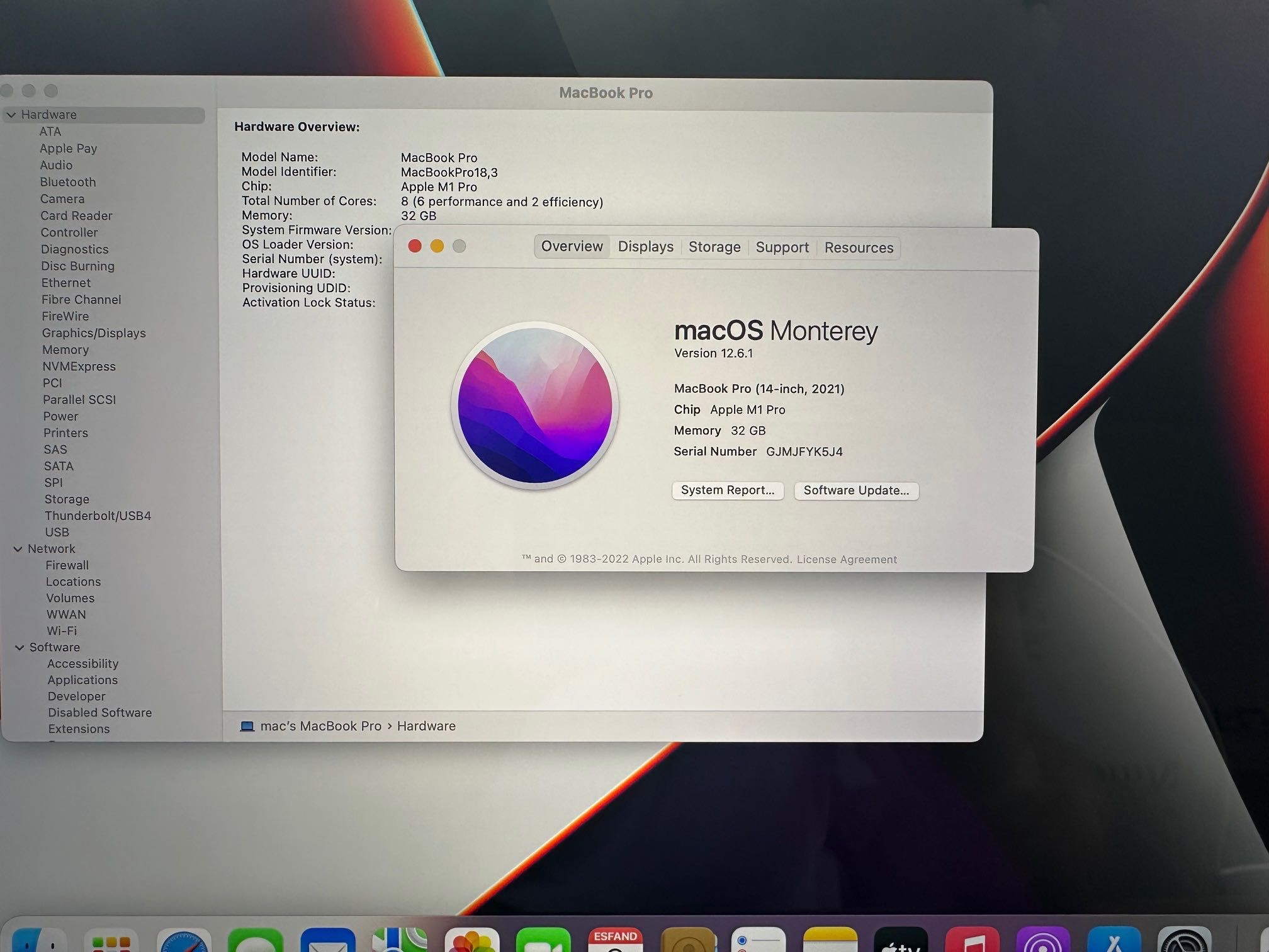 MacBook Pro 14" M1 PRO 8-CPU, 14-GPU, 32RAM, 512SSD