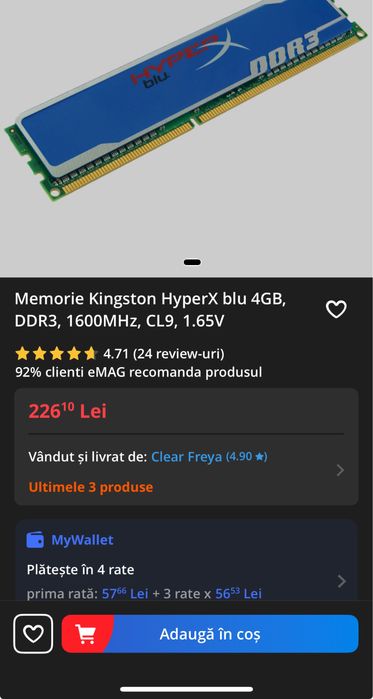 Memorie kingston hyperx ddr3 4gb 2gb