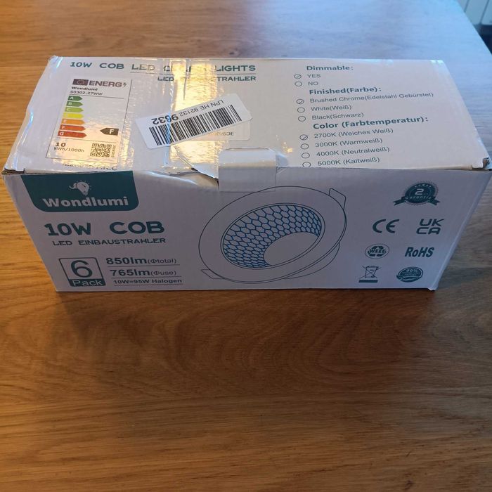Комплект от 6 LED лунички за вграждане, димируеми, 10W, 2700K