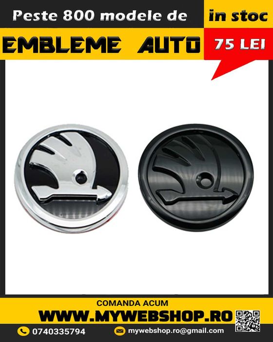 Emblema/sigla Skoda Octavia, Fabia, Superb, Rapid, chrom sau negru