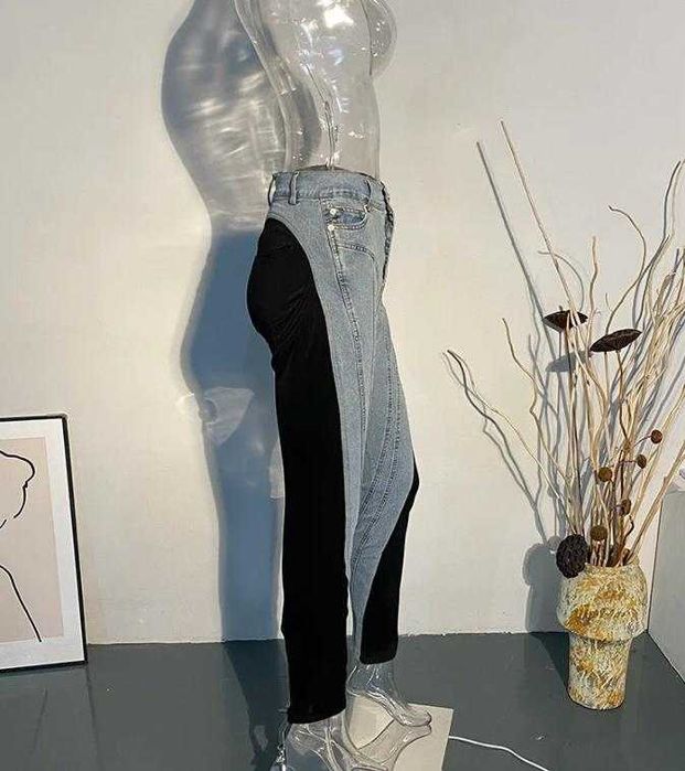 Корейски Дънки Есен 2025 Висока Талия Пачуърк Вталени Разтегаеми Модел